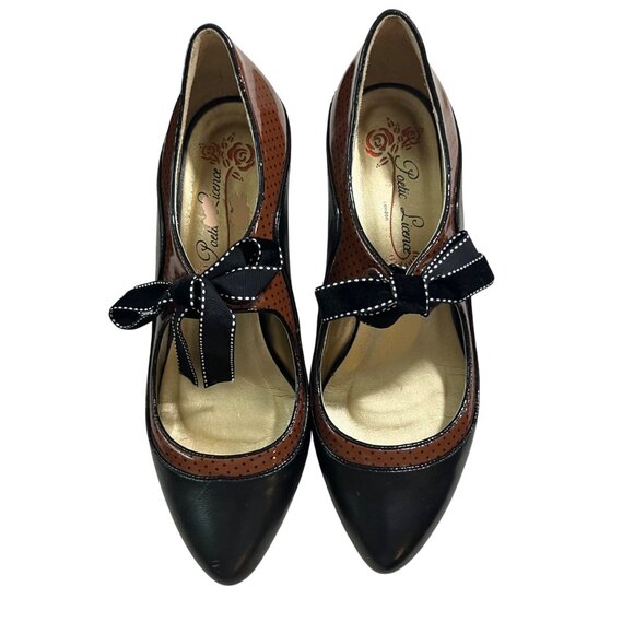 Poetic License heels women's 7 black brown leather bow tie - Picture 13 of 13